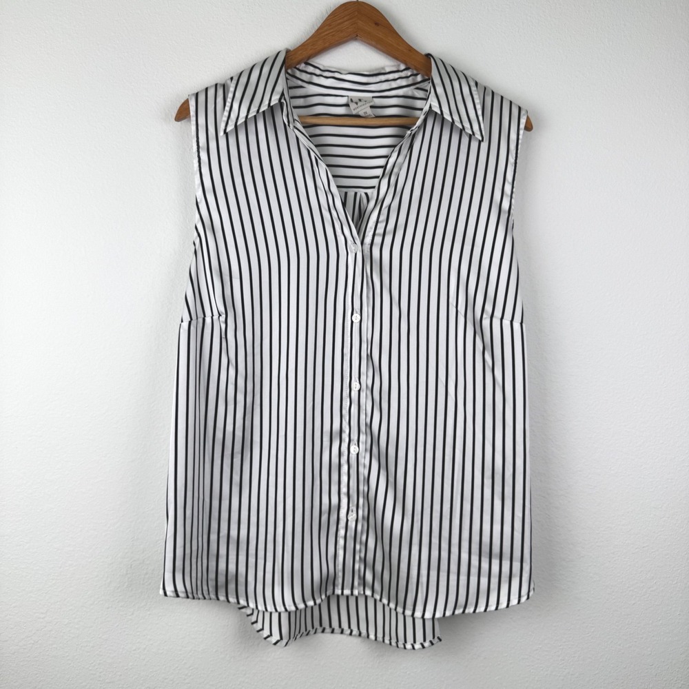Worthington Sleeveless Top Women 2X White Black Excellent Office Chic Striped